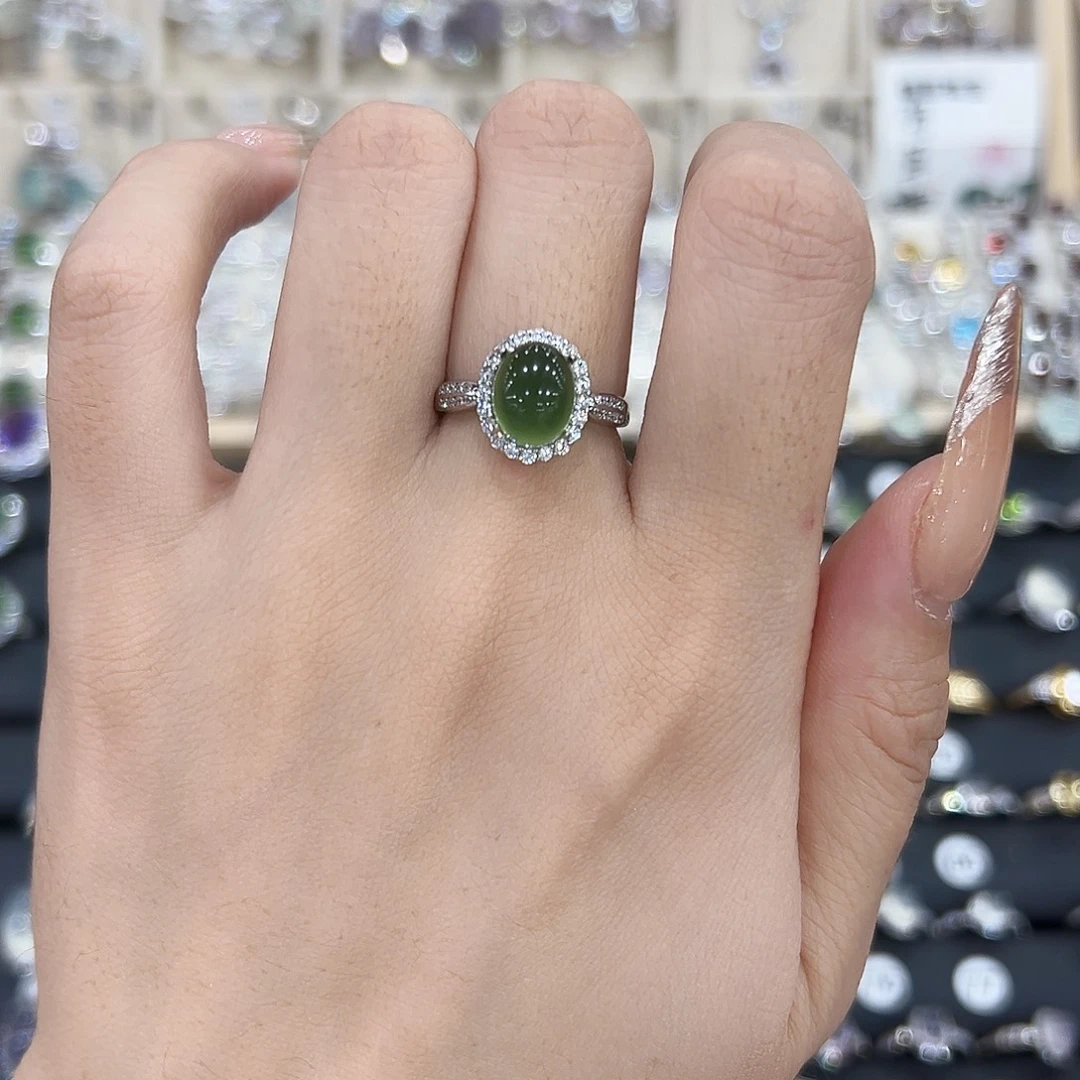 岫玉银S925镶嵌戒指