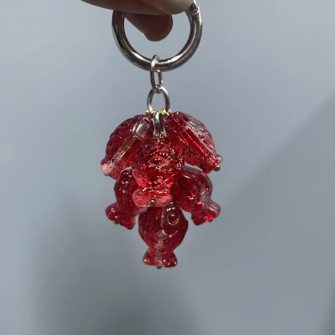 红色琉璃一串鱼手机坠D850