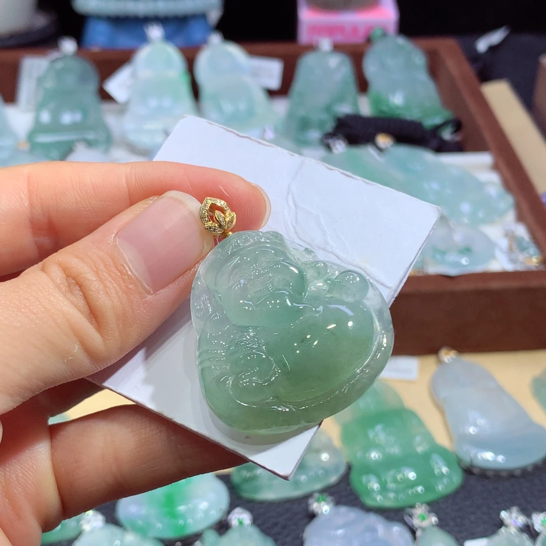 翡翠18K金镶嵌吊坠(不含链)缅甸翡翠A货