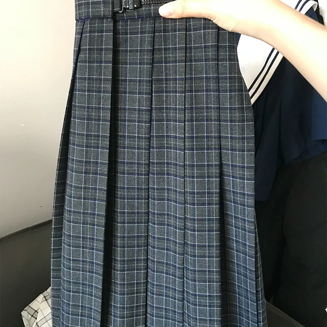 鱼丸与感沧石jk供面灰色裙格百褶裙半身裙风校学院制服套装女