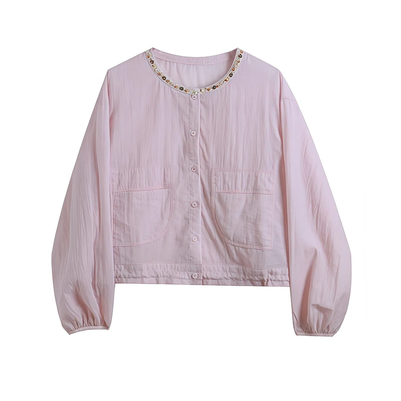 钉珠长袖单排扣纯色短款外套女2025年夏季新款防晒薄款开衫上衣潮
