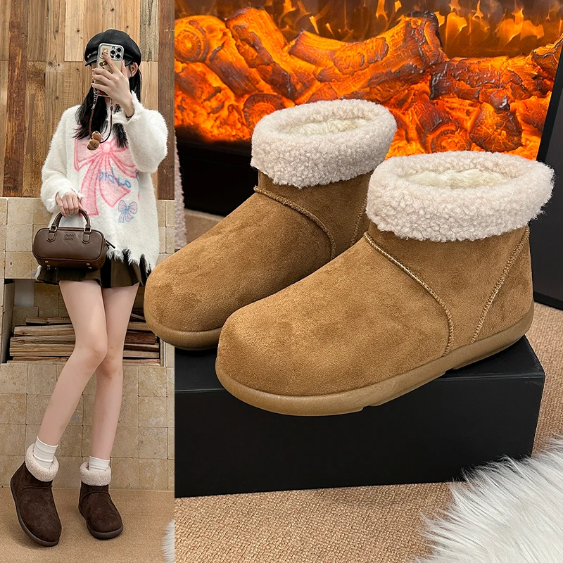 东北防滑二棉鞋女2025冬季新款保暖加绒勃肯鞋短筒羊羔毛毛雪地靴