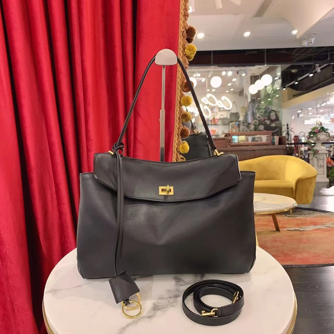 99新 Balenciaga/巴黎世家 rodeo中号黑金牛皮单肩包/69970976