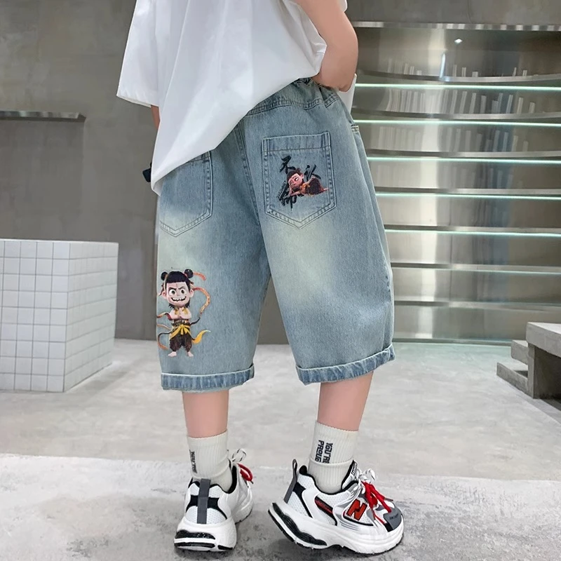 男童夏季牛仔中裤2025儿童新款中大童痞帅裤子男孩夏装五分休闲裤