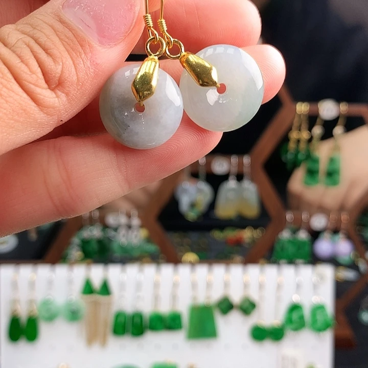 银S925镶嵌翡翠耳饰耳饰