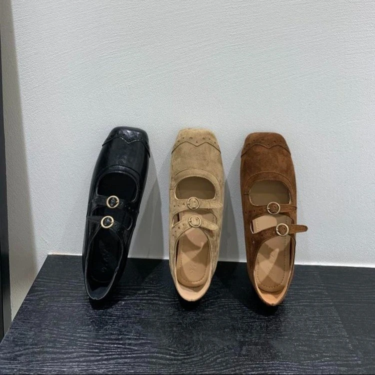 复古棕色方头玛丽珍鞋芭蕾舞鞋女2025年新款韩版法式浅口单鞋女鞋