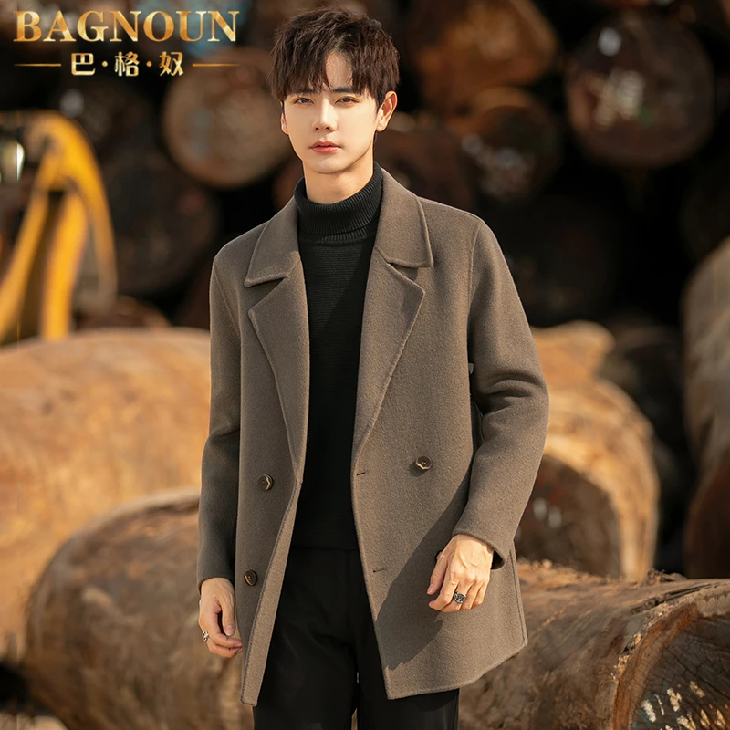 巴格奴毛呢大衣男士秋冬季新款时尚高端羊毛双面呢休闲双排扣外套