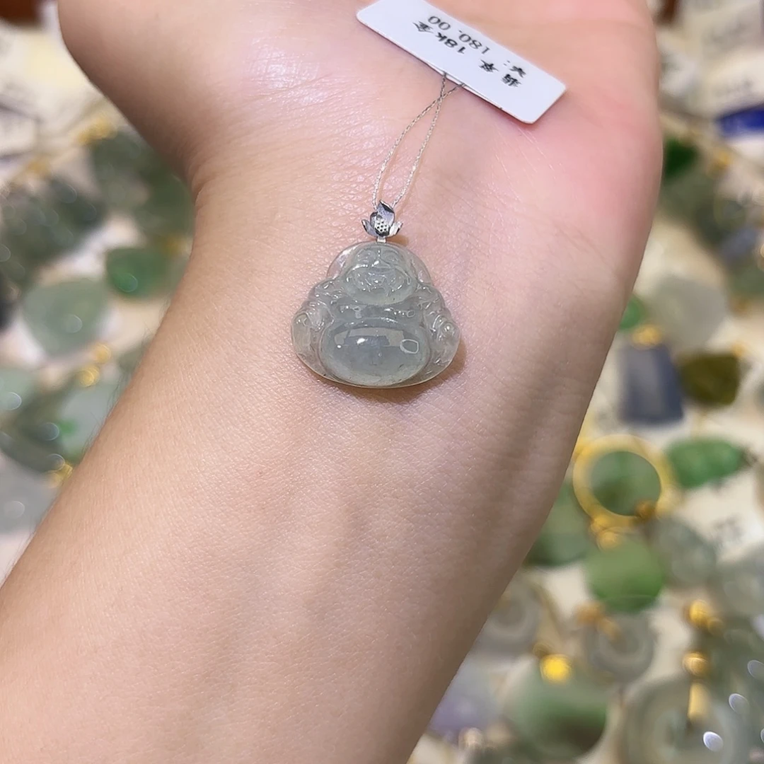 翡翠18K金镶嵌颈饰佛公
