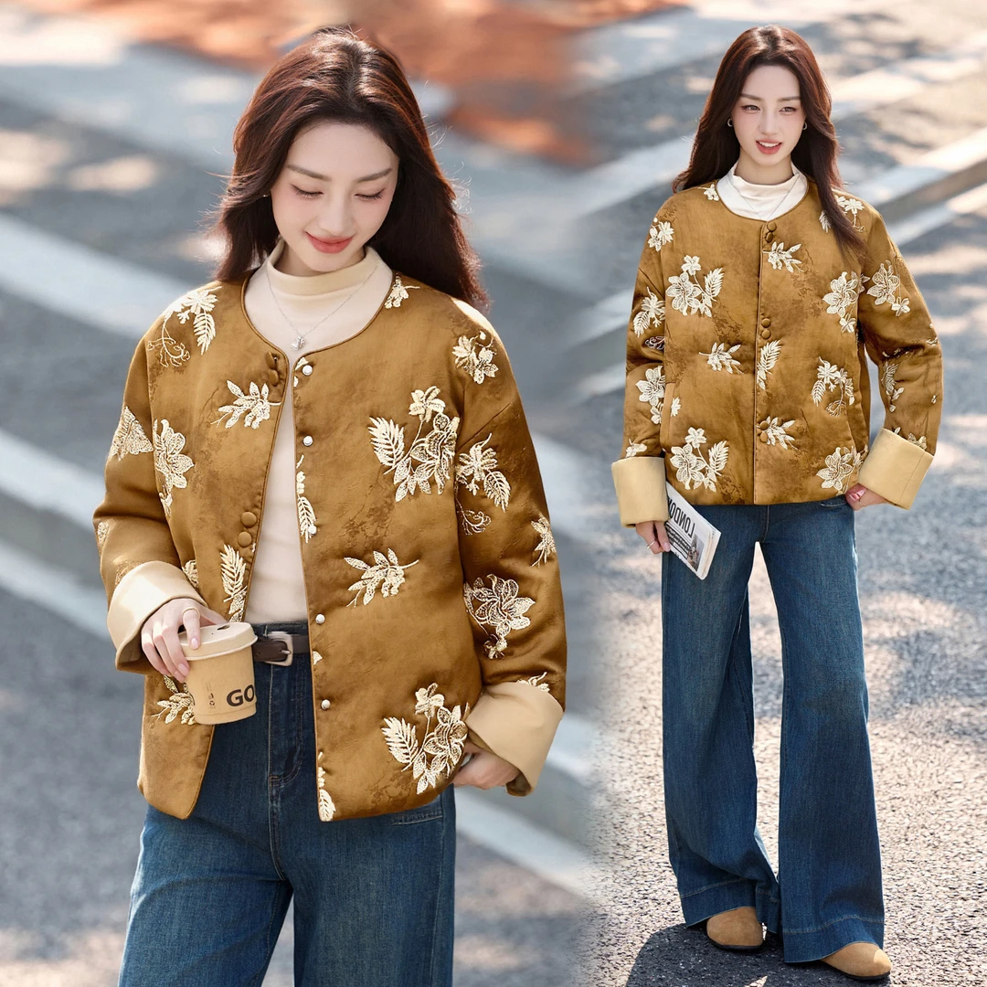 新中式盘扣夹棉双面穿外套秋冬复古改良唐装圆领禅意薄款棉服棉衣