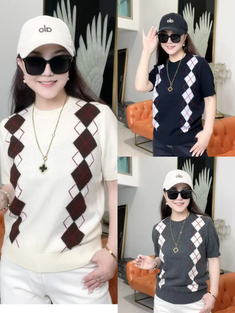 【薇姐粉丝】早秋新款MIU系千金复古菱格纹美莉诺超细羊毛衫6419