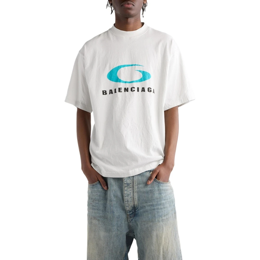 未使用 Balenciaga/巴黎世家 新款海浪圆环logo破坏短袖3码/Y9676