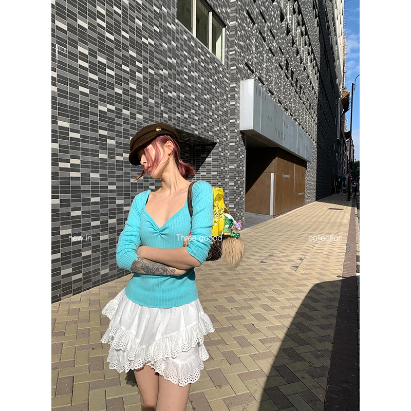 THREE GOOOD/三吉早春百搭高腰显瘦花边A字短裙裤Y725G00706