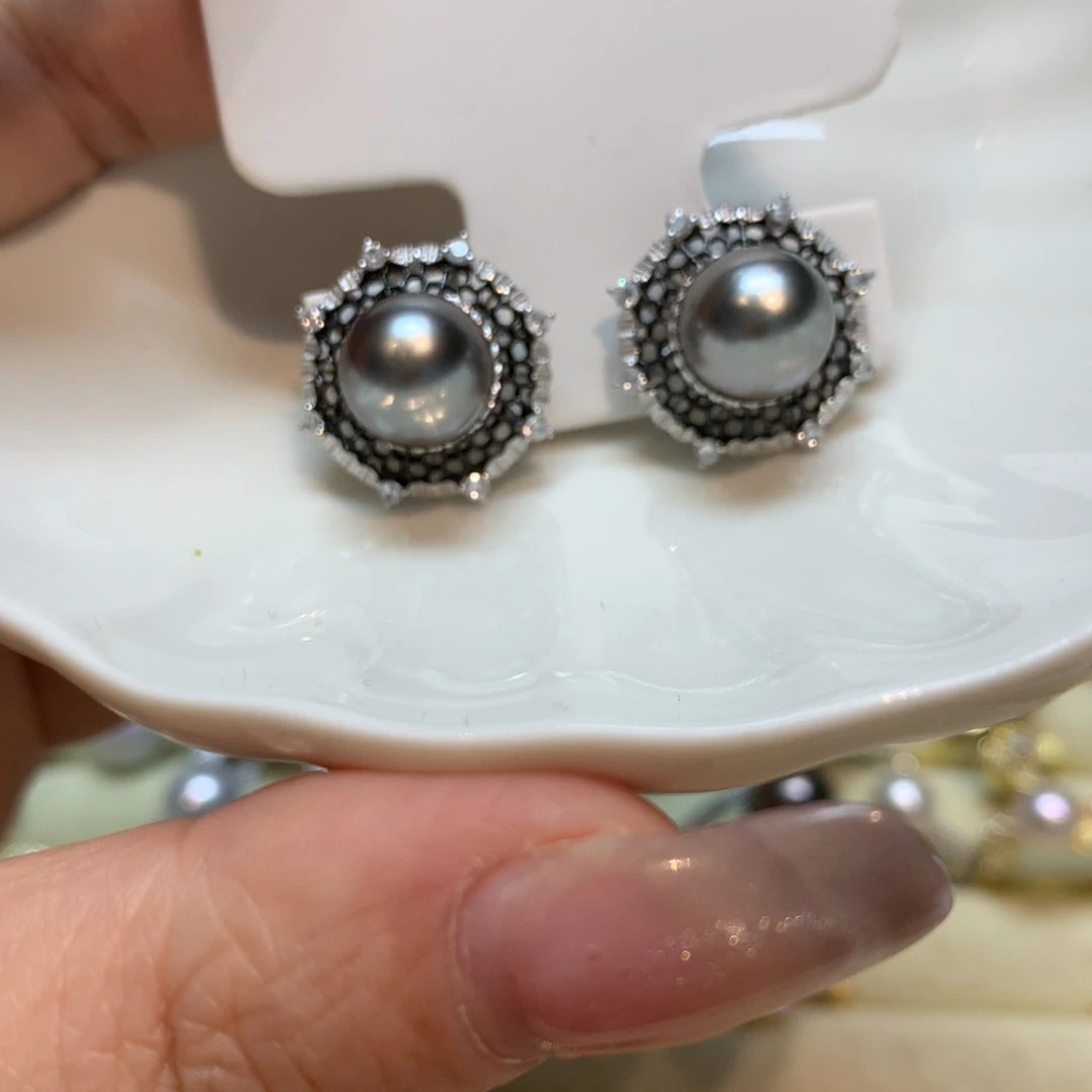 海水珍珠耳饰银S925镶嵌