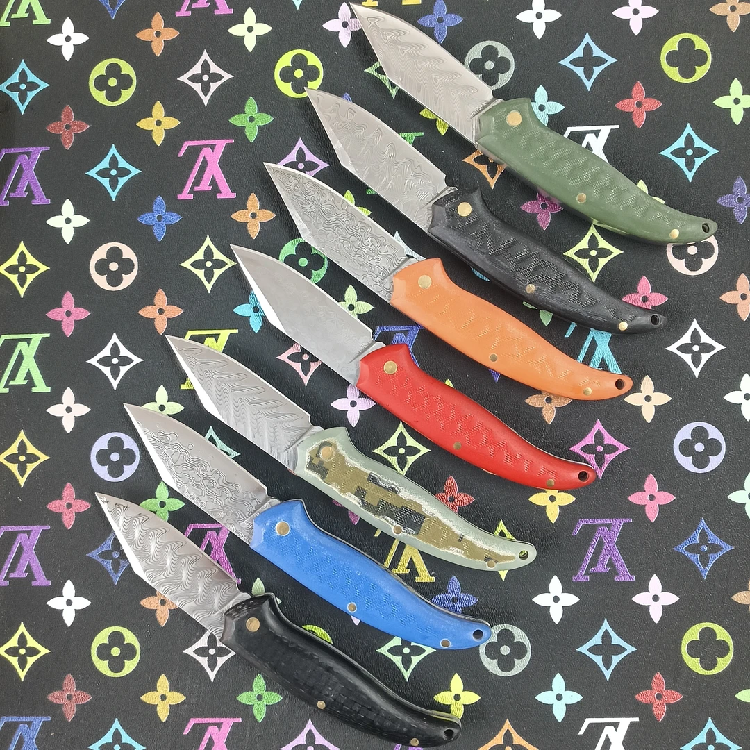 大马士革钢G10柄高硬度锋利露营便携折叠水果切肉刀