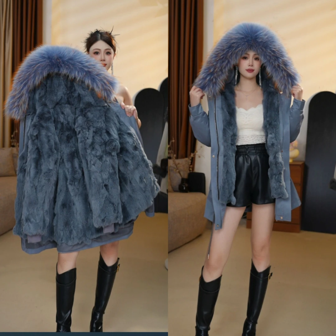 钰言【折腰獭兔一衣三穿毛袖】2025新款升级大貉子毛领可拆卸派克