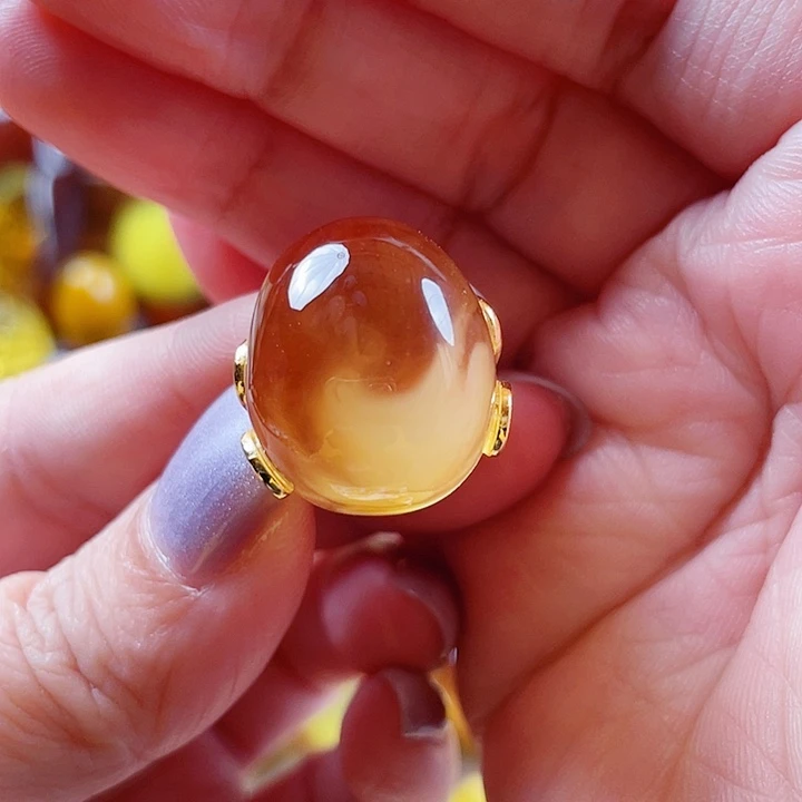 琥珀银S925镶嵌裸石戒指