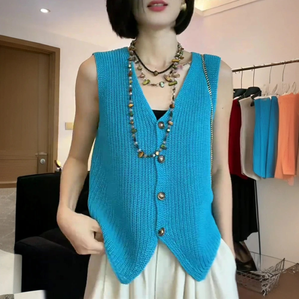 小香风冰丝糖果色背心显瘦设计感少女风2025夏复古通勤外搭针织衫