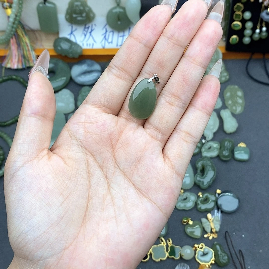 和田玉银S925镶嵌吊坠(不含链)