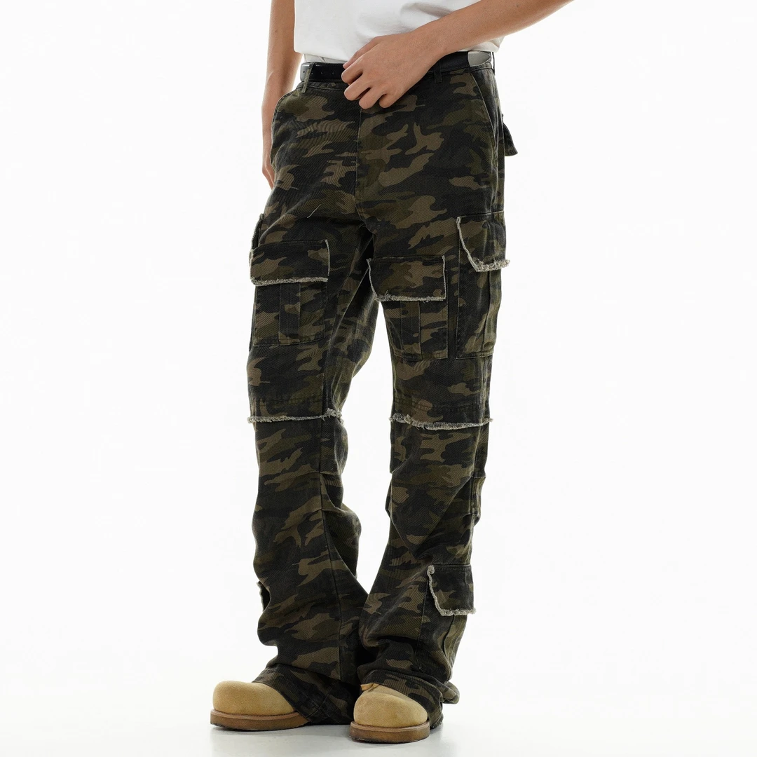 ROMECL美式复古迷彩工装裤男潮牌宽松直筒修身多口袋休闲潮牌长裤