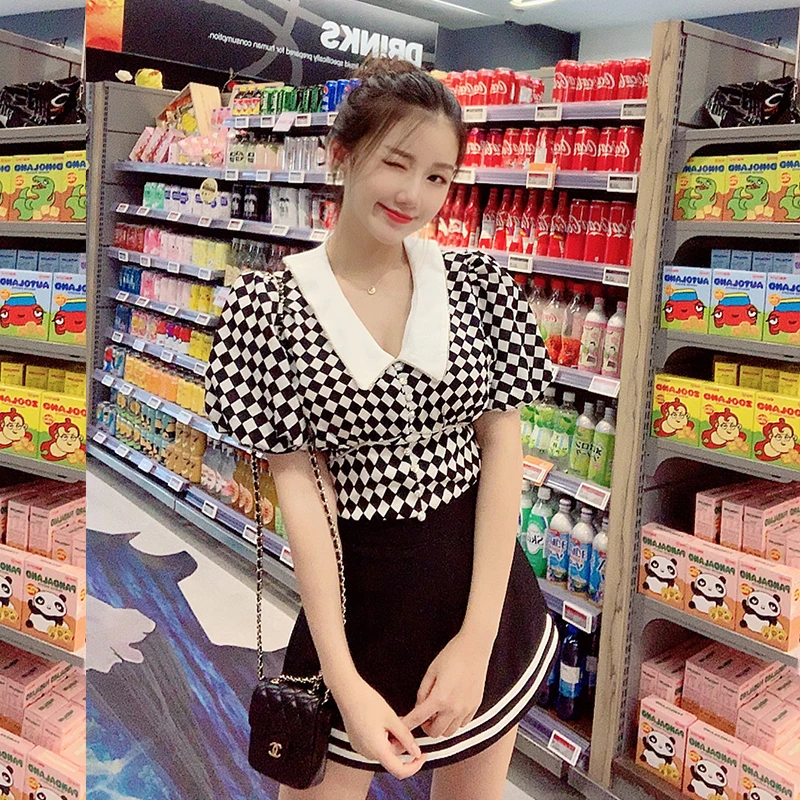 【21333】拼接泡泡袖修身衬衣设计感小众衬衣上衣JJJJ