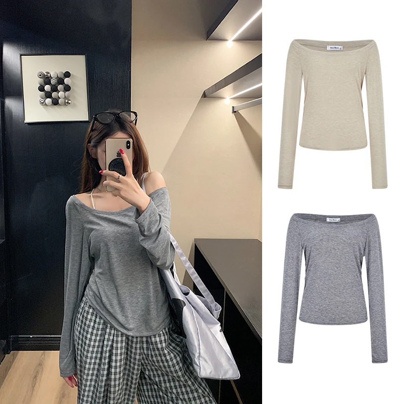 Moses Queen/魔西女王防晒罩衫纯欲一字领T恤长袖宽松显瘦上衣夏