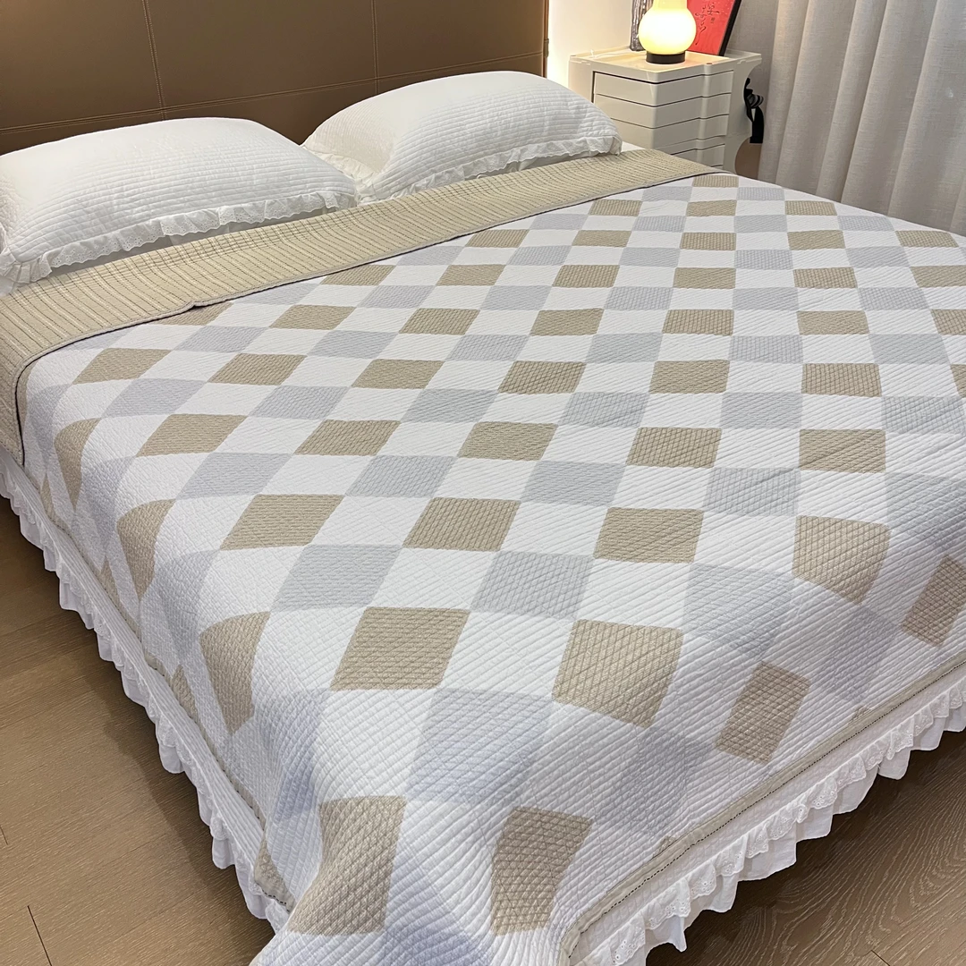 畅姐推荐【咖色菱形格-全棉单床盖】全棉/夹棉小床盖/护理垫一片过