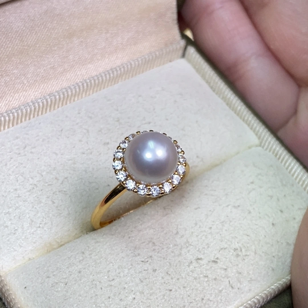 戒指银S925镀金镶嵌淡水珍珠微瑕