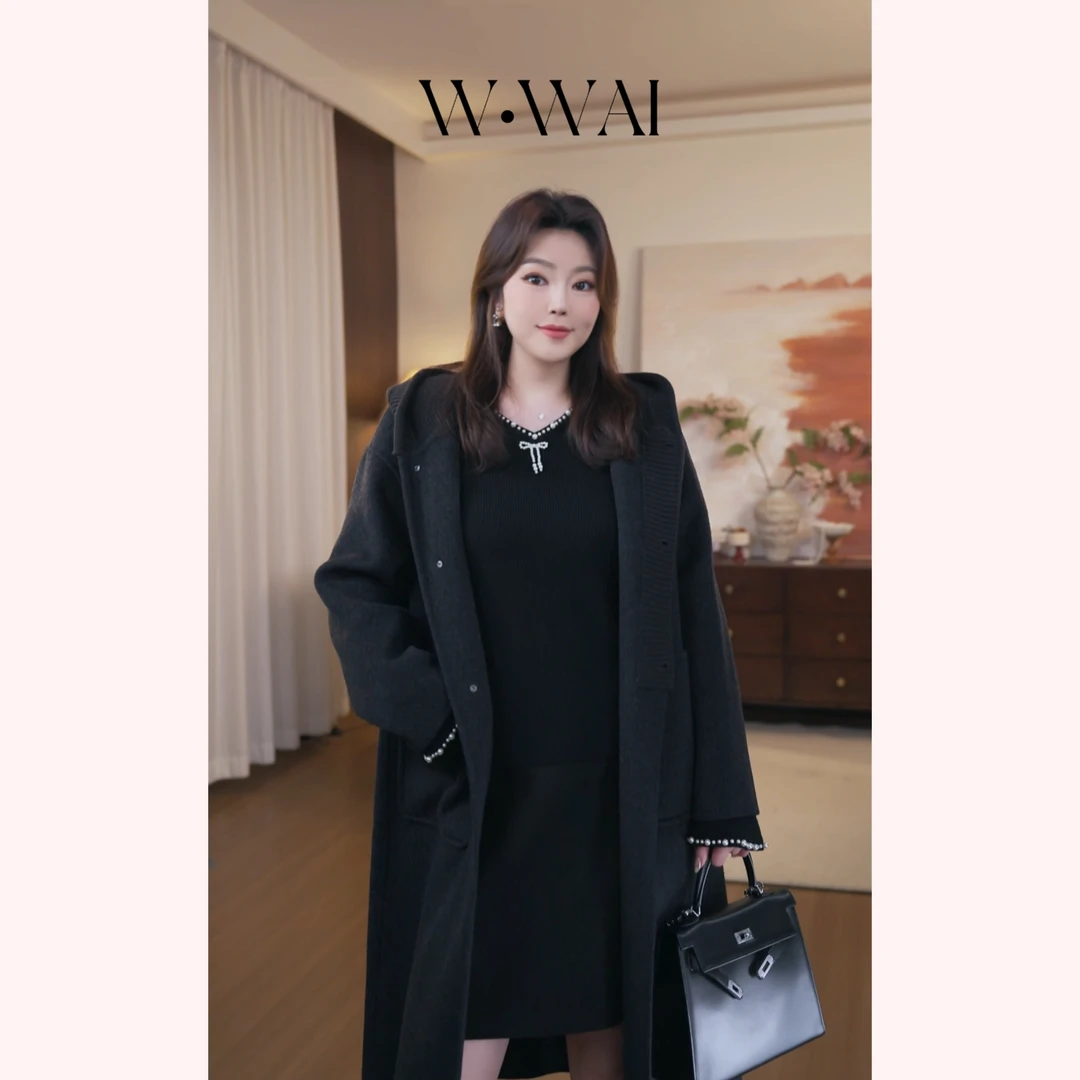 【谷中眠】显瘦设计感韩系双面羊绒大衣外套 CL4978