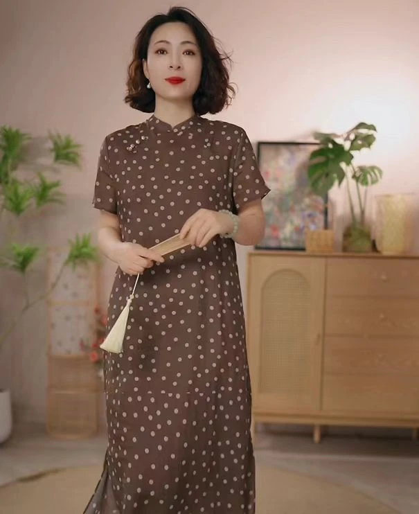 醉江南【星语风吟】2025款原创印花新中式斜襟春夏季苎麻改良旗袍