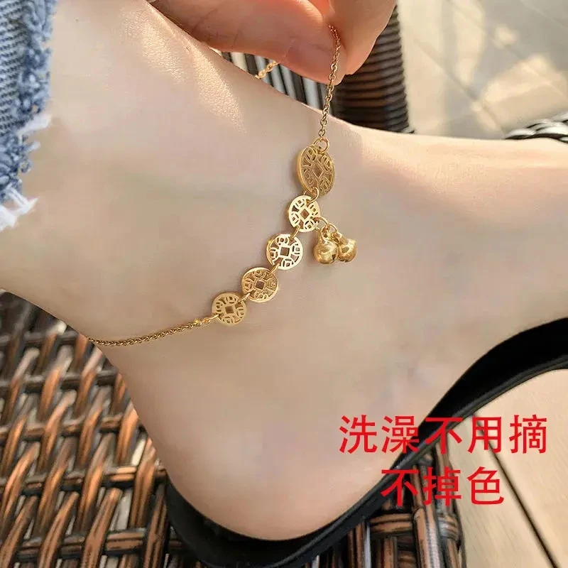 钛钢脚链 铃铛脚链女设计感气质高级感闺蜜脚饰复古百搭JL301