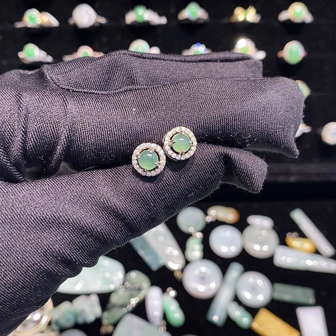 翡翠银S925镶嵌耳饰