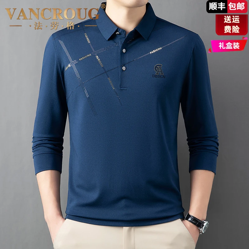 法劳格男款长袖翻领体恤衫春秋款时尚潮流中年男士宽松POLO衫男