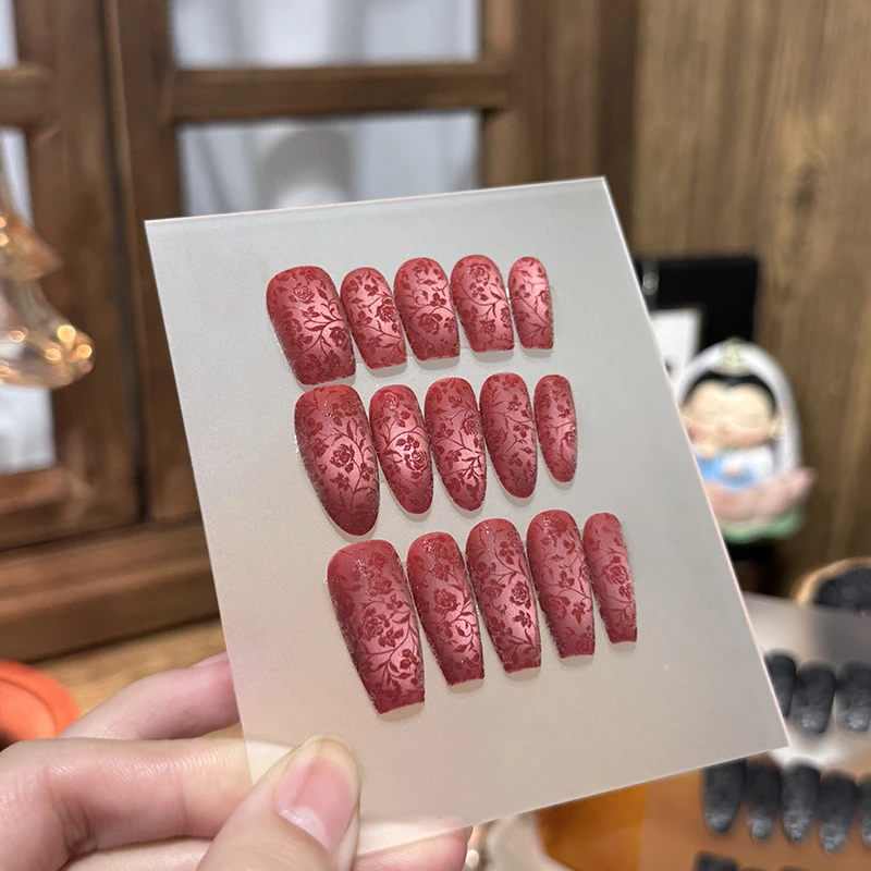 【红玫瑰】龙哥专属血色仙女气质丝绒磨砂冬季美甲纯手工穿戴甲