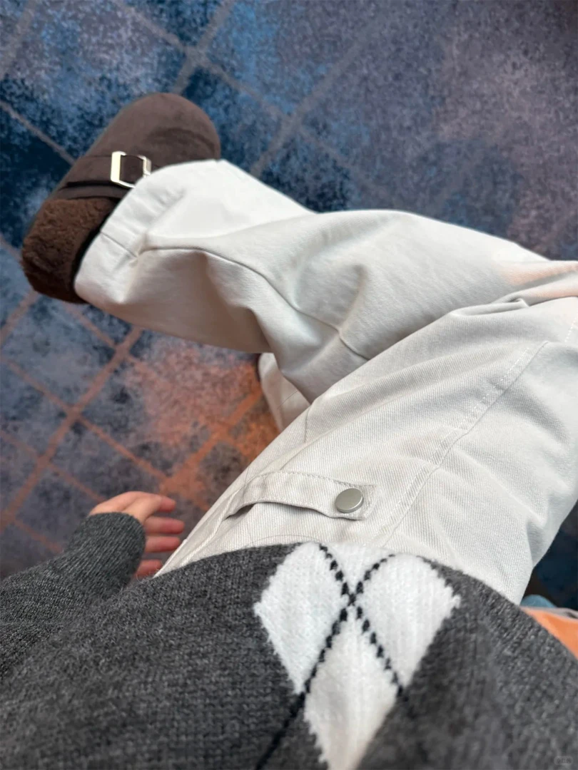 加厚磨毛阔腿弯刀裤女大码胖mm秋冬遮胯灰杏色高级感直筒休闲裤