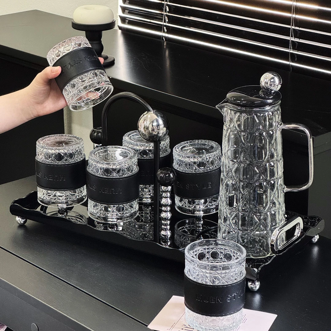 沐恩水杯轻奢套装玻璃喝水杯高颜值茶杯收纳套装ins简约创意杯架