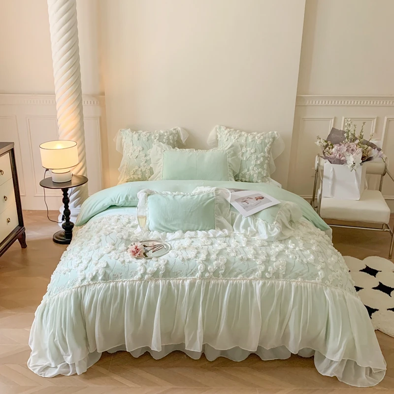冬季公主风牛奶绒床单床盖款四件套少女心玫瑰玫瑰花牛奶绒四件套