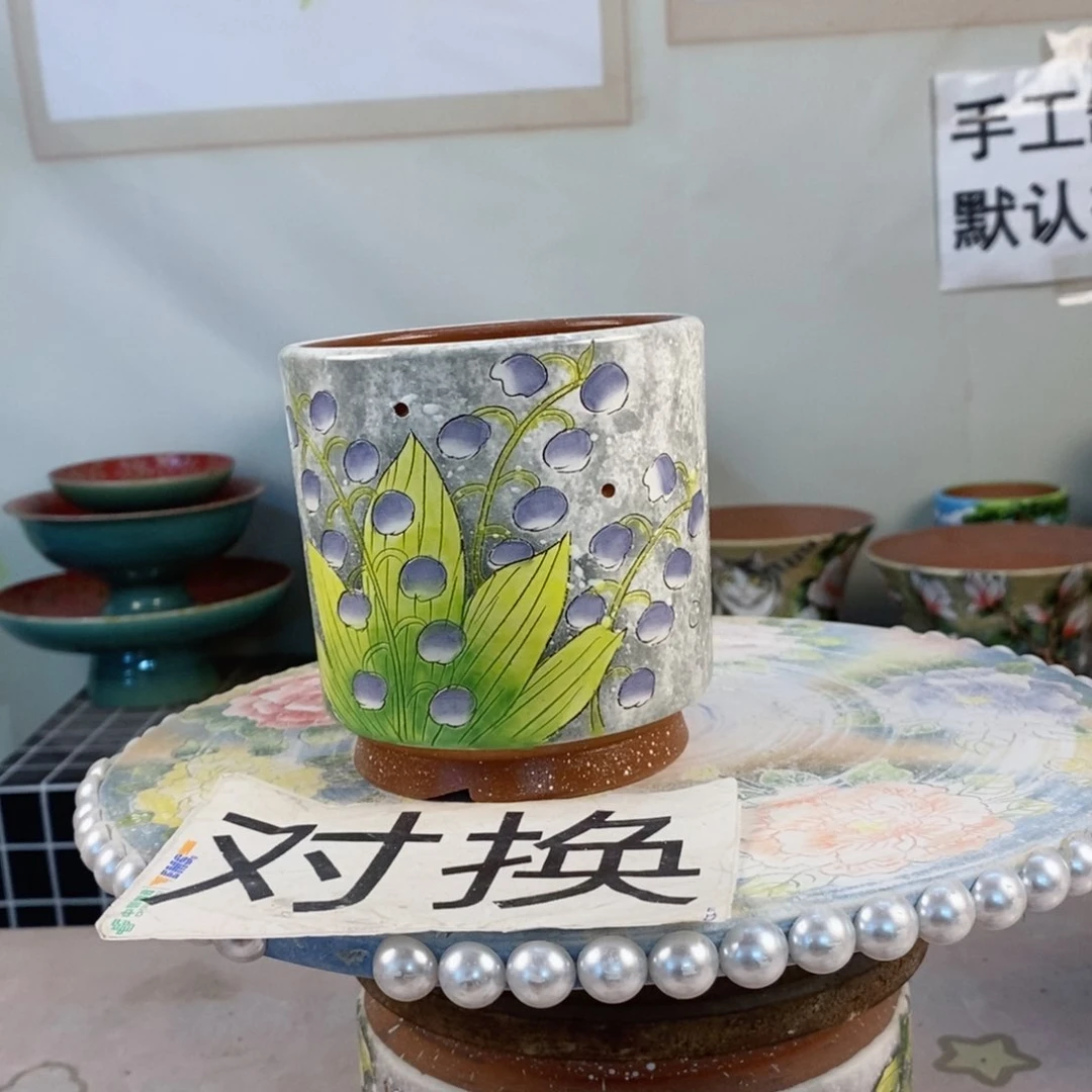 紫砂花盆蚂****姐红陶手绘花盆