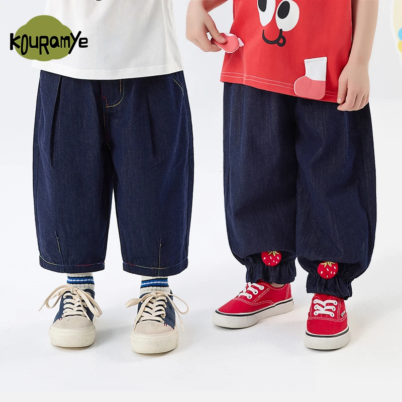 酷娃米夏季新款亲子裤中小儿童时尚百搭原色牛仔七分九分裤70417