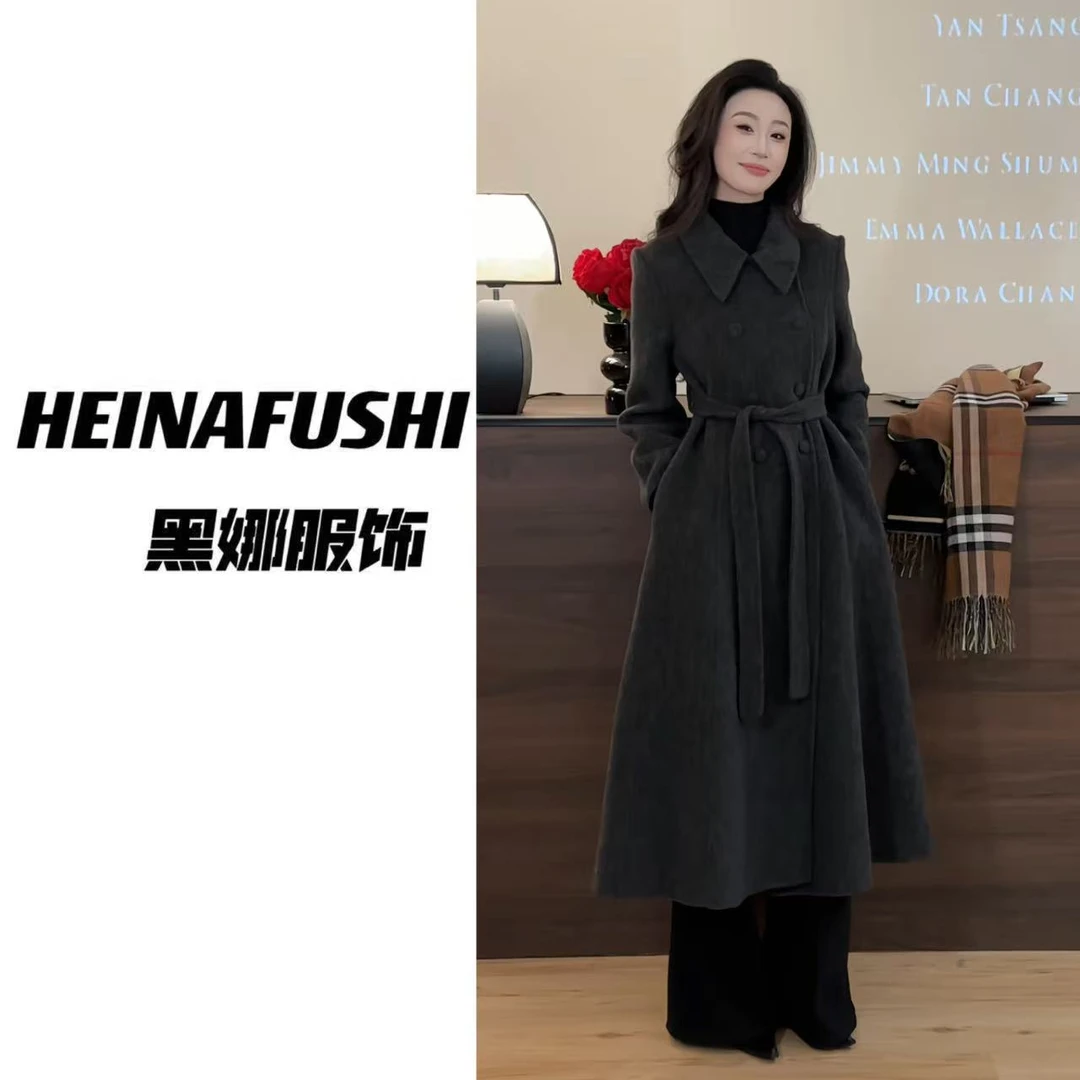 HEINA双排扣收腰系带羊绒大衣0315