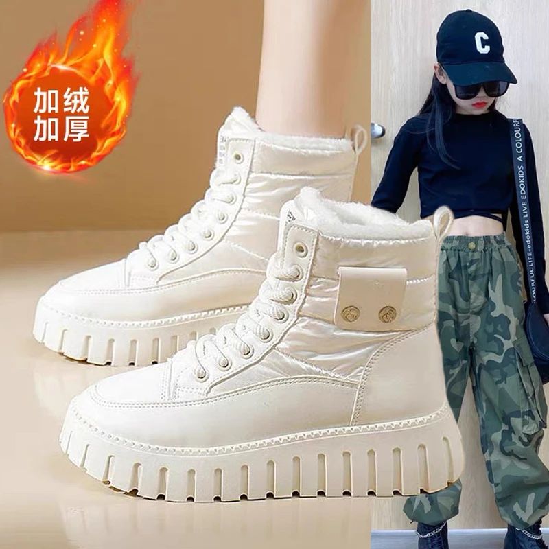 女童棉靴冬季2025儿童加绒马丁靴保暖中大童雪地靴运动女孩大棉鞋