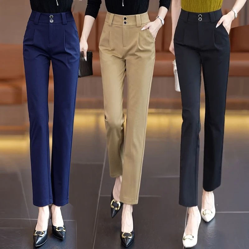 春秋新款2025直筒裤女高腰休闲显瘦宽松百搭小个子烟管长裤