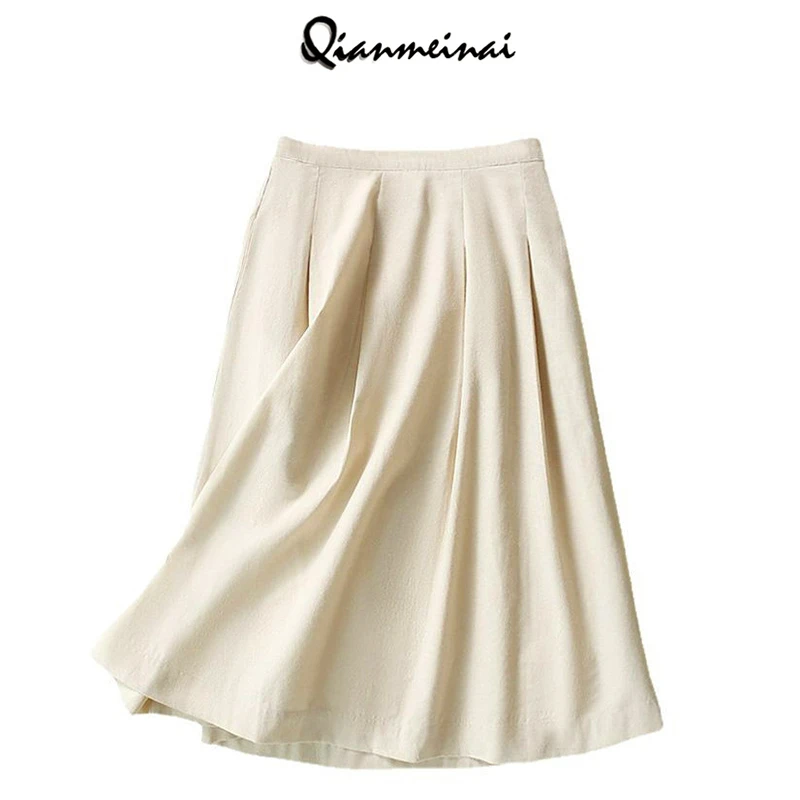 2025新款学院风品质半身裙春季短裙时尚a字裙子棉麻女装