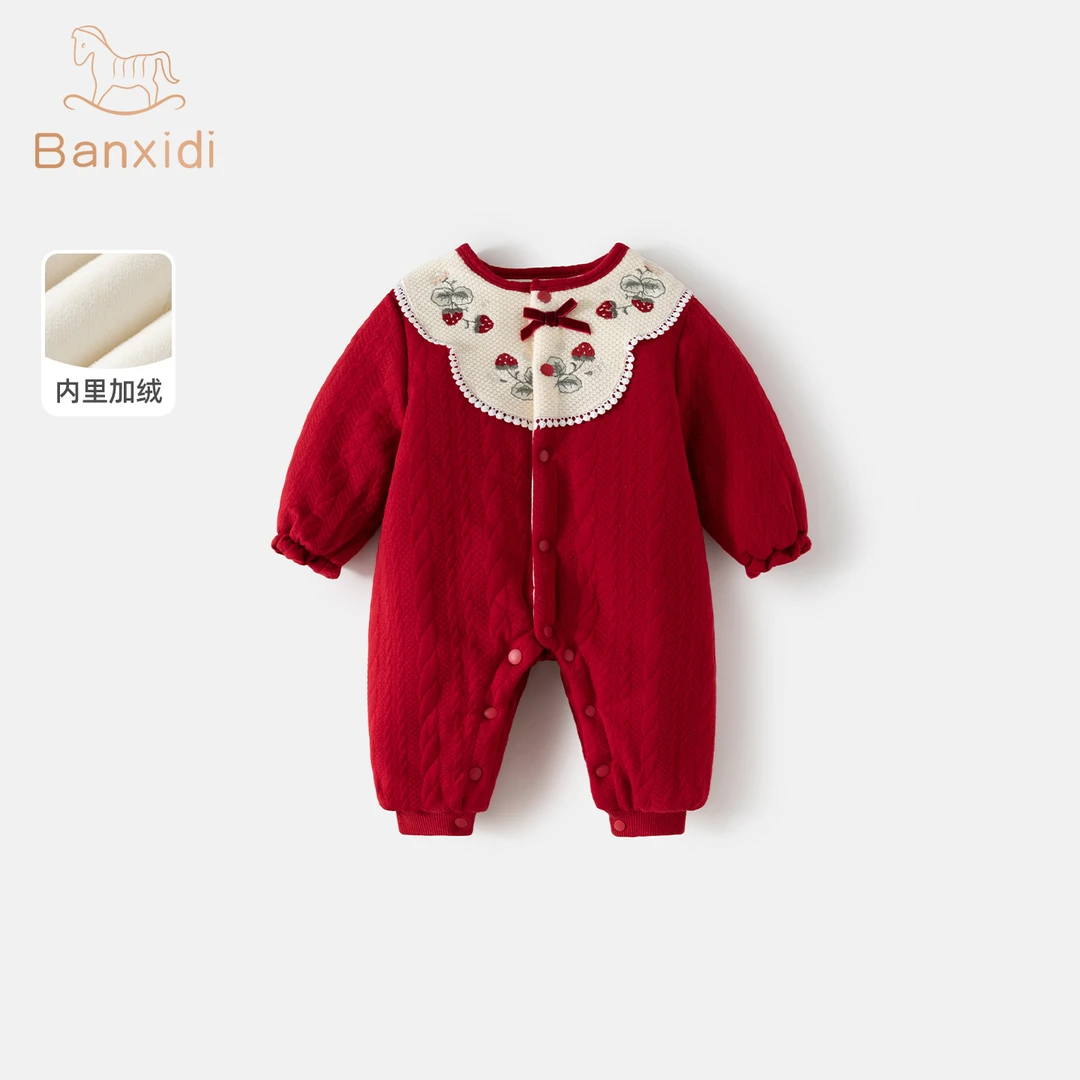 婴儿衣服秋冬装婴幼儿连体衣宝宝百天周岁礼服加绒哈衣冬季外出服