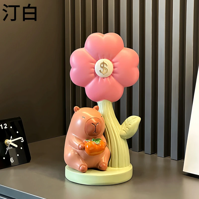 创意卡皮巴拉有花摆件招财办公室乔迁开业大吉礼物装饰礼品