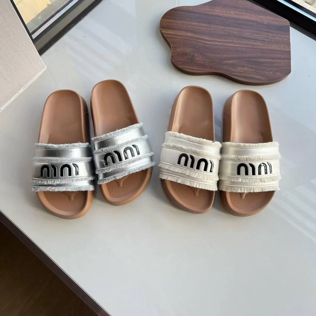 夏季设计款一字带毛边时尚百搭厚底拖鞋S0003