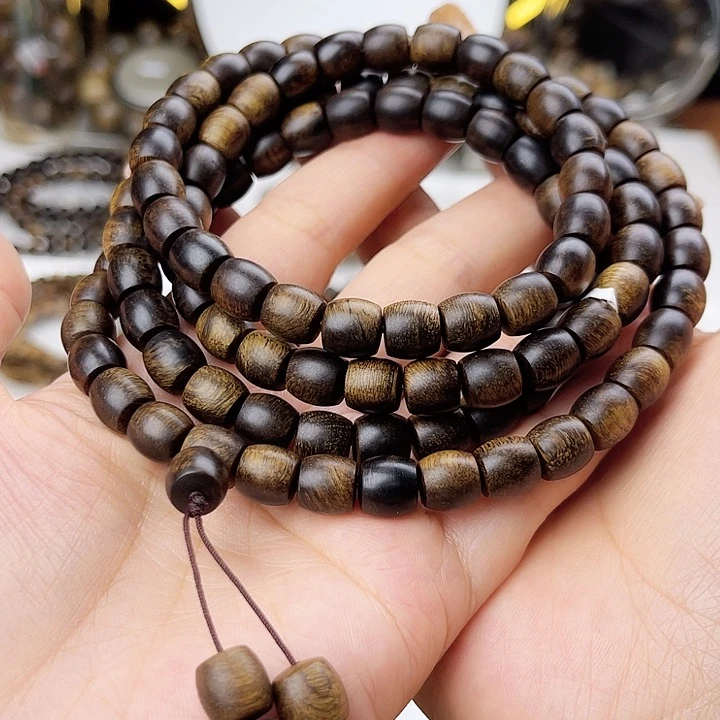 沉香手串浪**心越南芽庄老白棋玉化老料满留疤虎皮纹