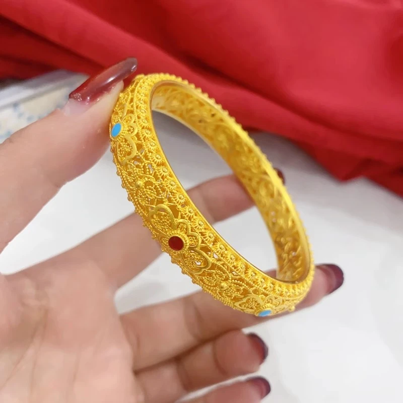 足银手镯 镂空古法花丝蝶恋花手镯百搭轻奢结婚复古送女友礼物