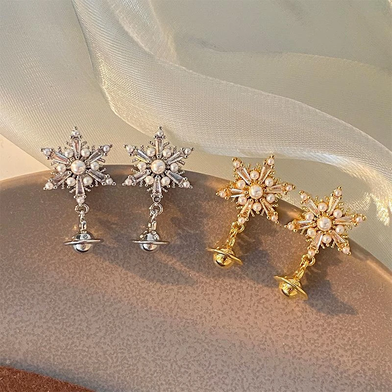 铜合金锆石耳饰 新款时尚高级感轻奢冰凌花耳环精致个性简约小众i