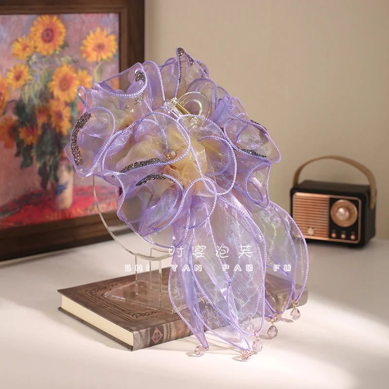 极光鱼尾裙摆抓夹云朵泡泡边超仙发夹原创设计气质发饰魅力鲨鱼夹