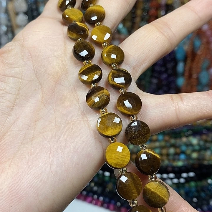 玛瑙/玉髓未镶嵌珠宝半成品A级天然虎眼切面卡10mm